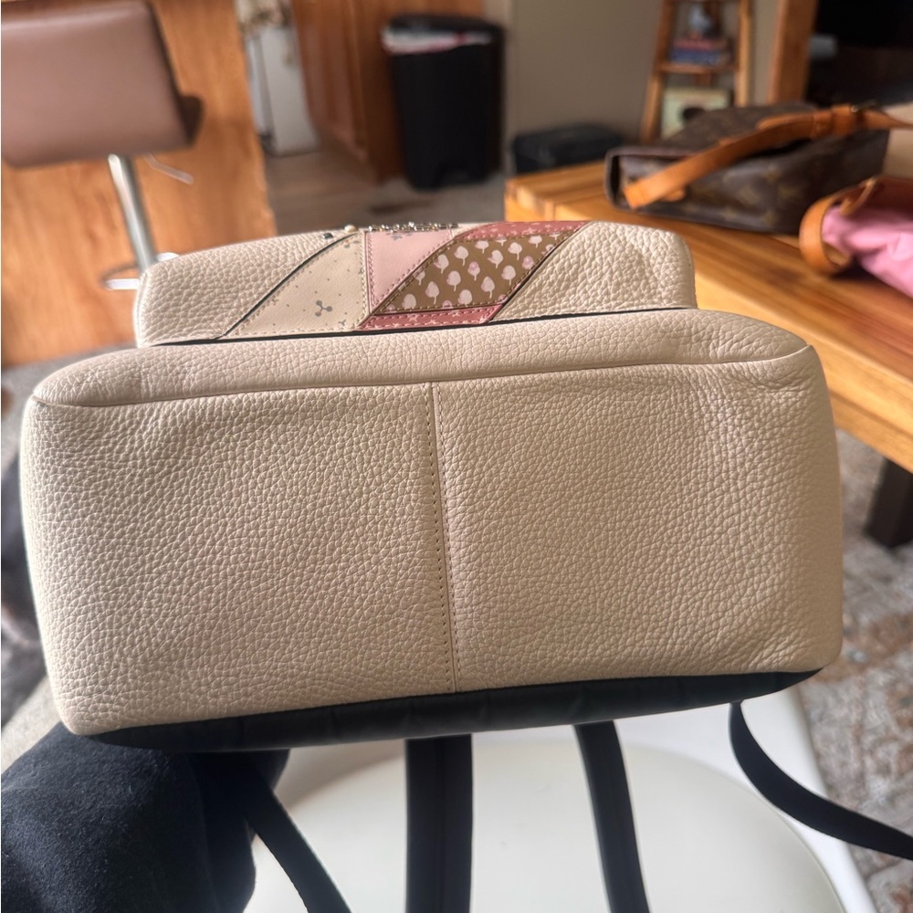 Coach Cream Pebble Leather Backpack with Pink Patchwork Accents - Picture 9 of 9
